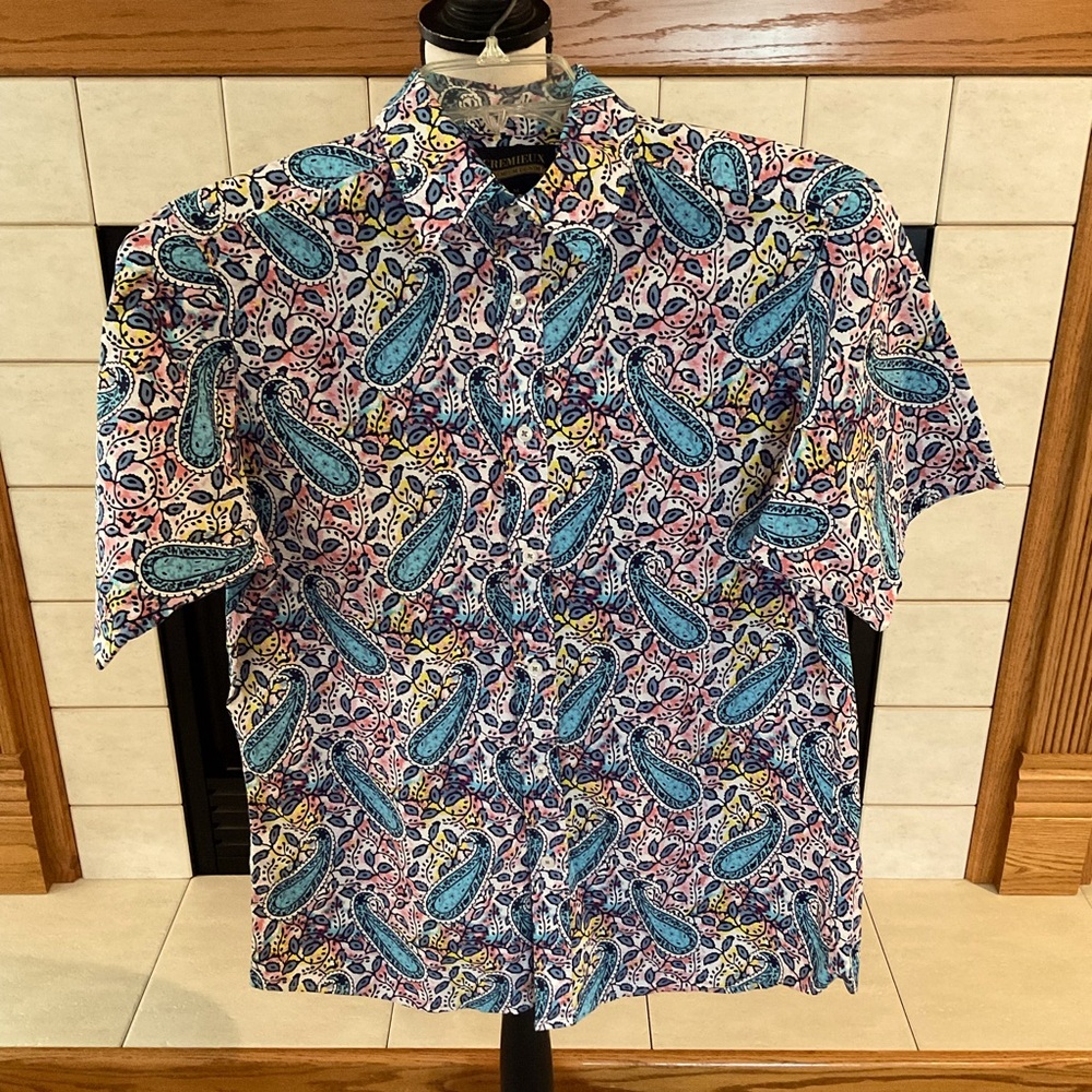 Cremieux Premium Denim Paisley Men’s Short Sleeve Shirt, Sz M